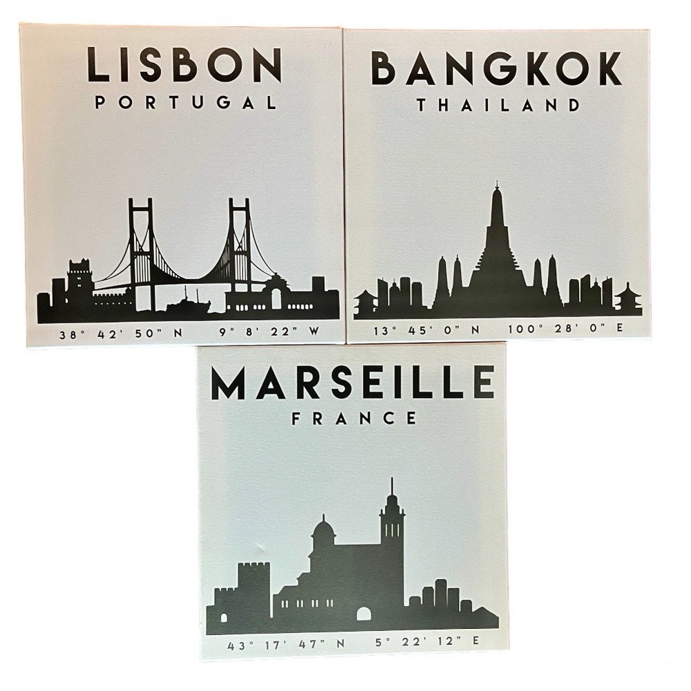 IKEA Canvas Prints Skylines Wall Art Hangings Cities Set of Three Black White